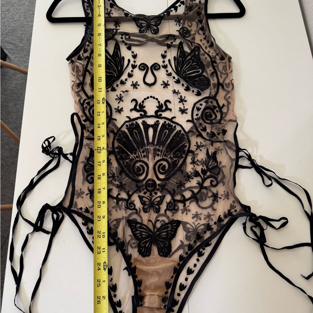 For Love & Lemons Karina Sheer Black Embroidered Butterfly Bodysuit - Picture 5 of 16